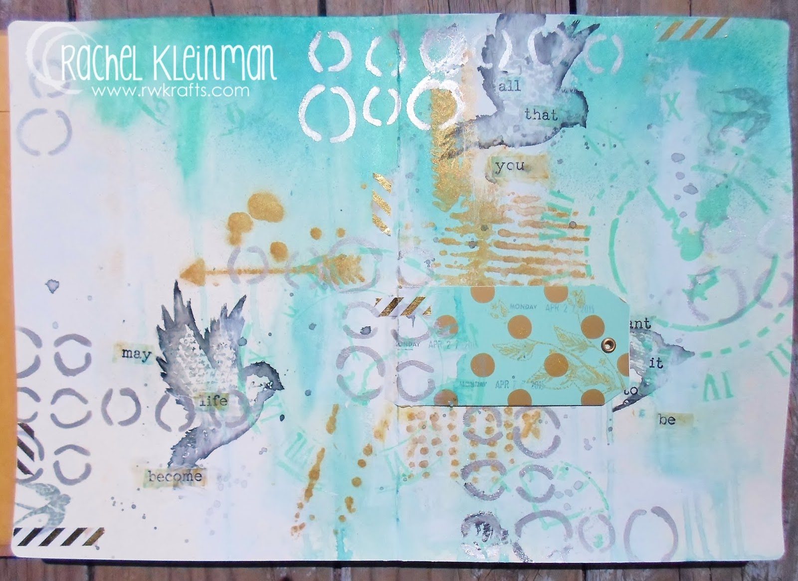 Mint and Gold Art Journal Page