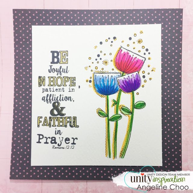 Unity Stamp: DT Tuesday with Angeline #unitystampco #scrappyscrappy #bible #bibleart #quicktipvideo #koibrushpen #brushpen #coloring #flowers