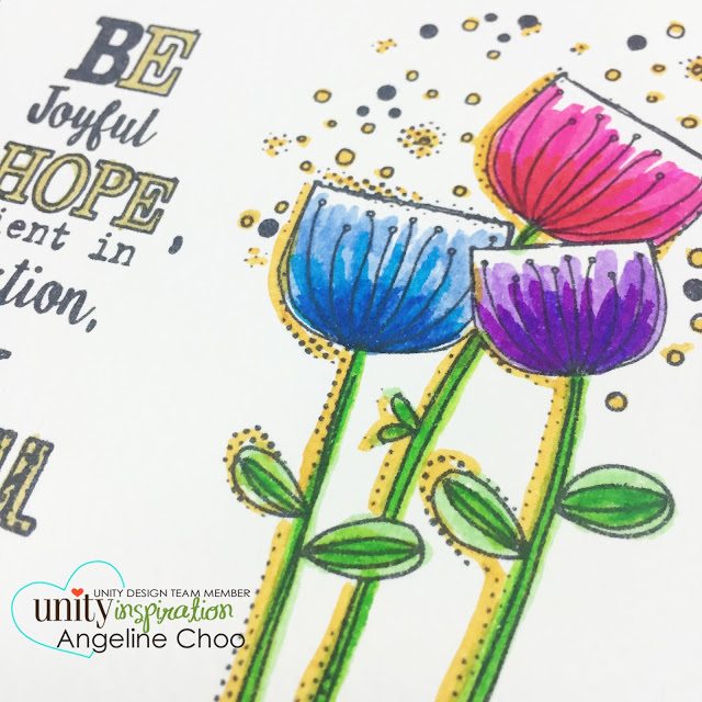 Unity Stamp: DT Tuesday with Angeline #unitystampco #scrappyscrappy #bible #bibleart #quicktipvideo #koibrushpen #brushpen #coloring #flowers