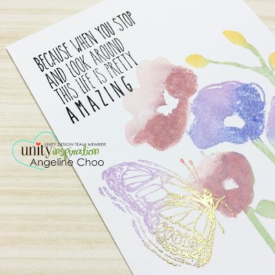 Unity Stamp: Inspiration Wednesday with Angeline #unitystampco #scrappyscrappy #poppy #watercolor #chalkink #flowers #card #papercraft #cardmaking #emboss #butterfly #gold