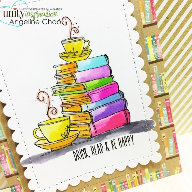 Unity Stamp: DT Tuesday with Angeline - Drink, Read & Be Happy #unitystampco #scrappyscrappy #stamp #stamping #card #cardmaking #papercraft #chapterone #happynewyear #watercolor 