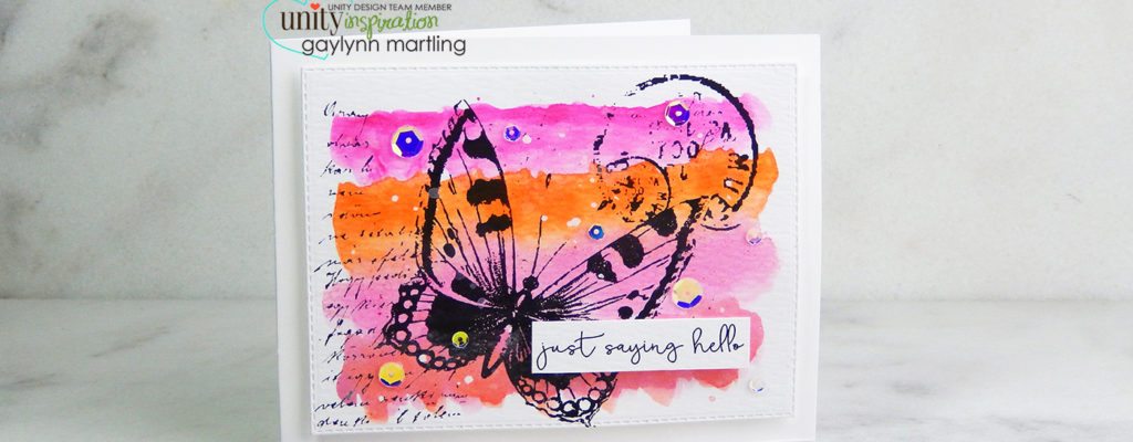 Gelatos watercolor butterfly background card.