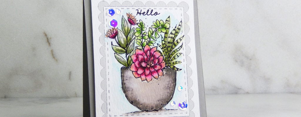 Planter Flowers Card ~ Distress Marker Watercolor