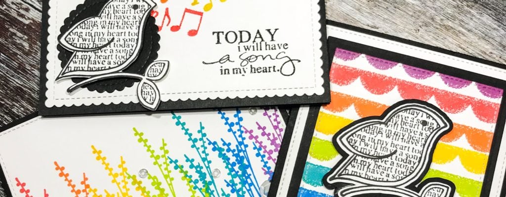 Clean and Simple stamped rainbow cards- featuring VersaFine Clair inks