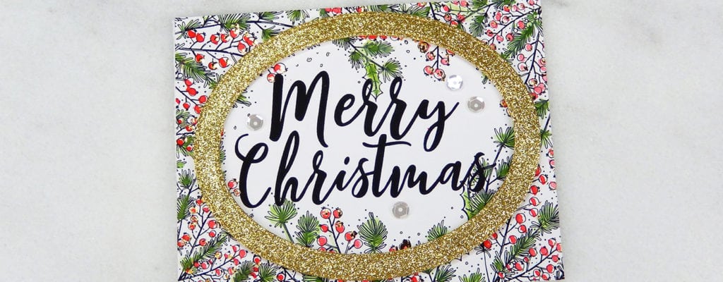 Gold foil, glitter and watercolor Christmas card.