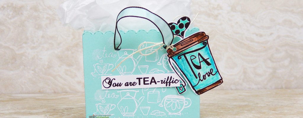 Tea love watercolor tag + embossed mini gift box.