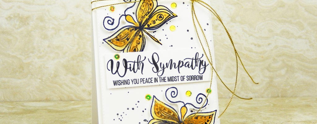Gold watercolor butterflies card with Gansai Tambi.