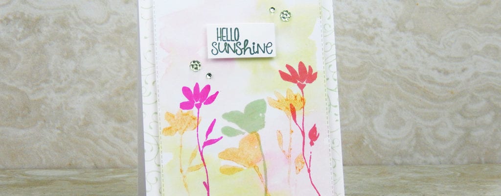 Watercolor and gold embossing paste floral card.