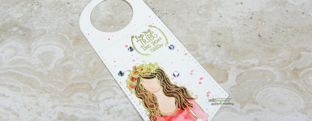 Gold embossed girl watercolor wine tag.
