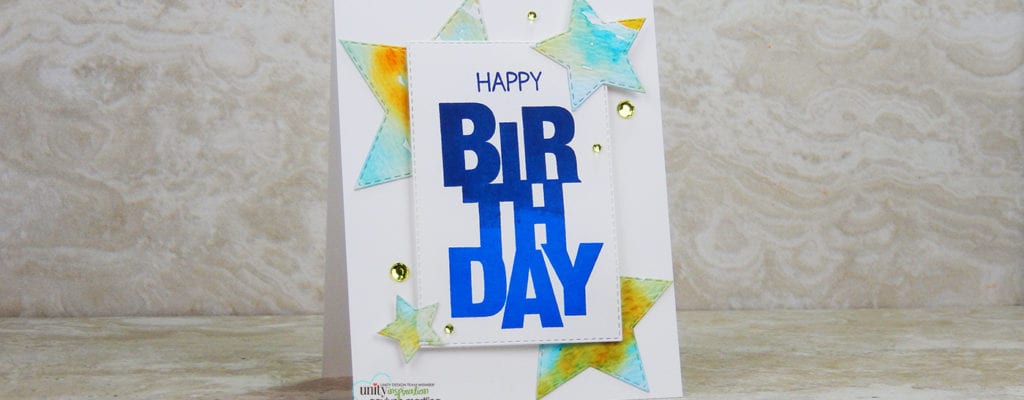 Watercolor stars birthday card + ombre stamping