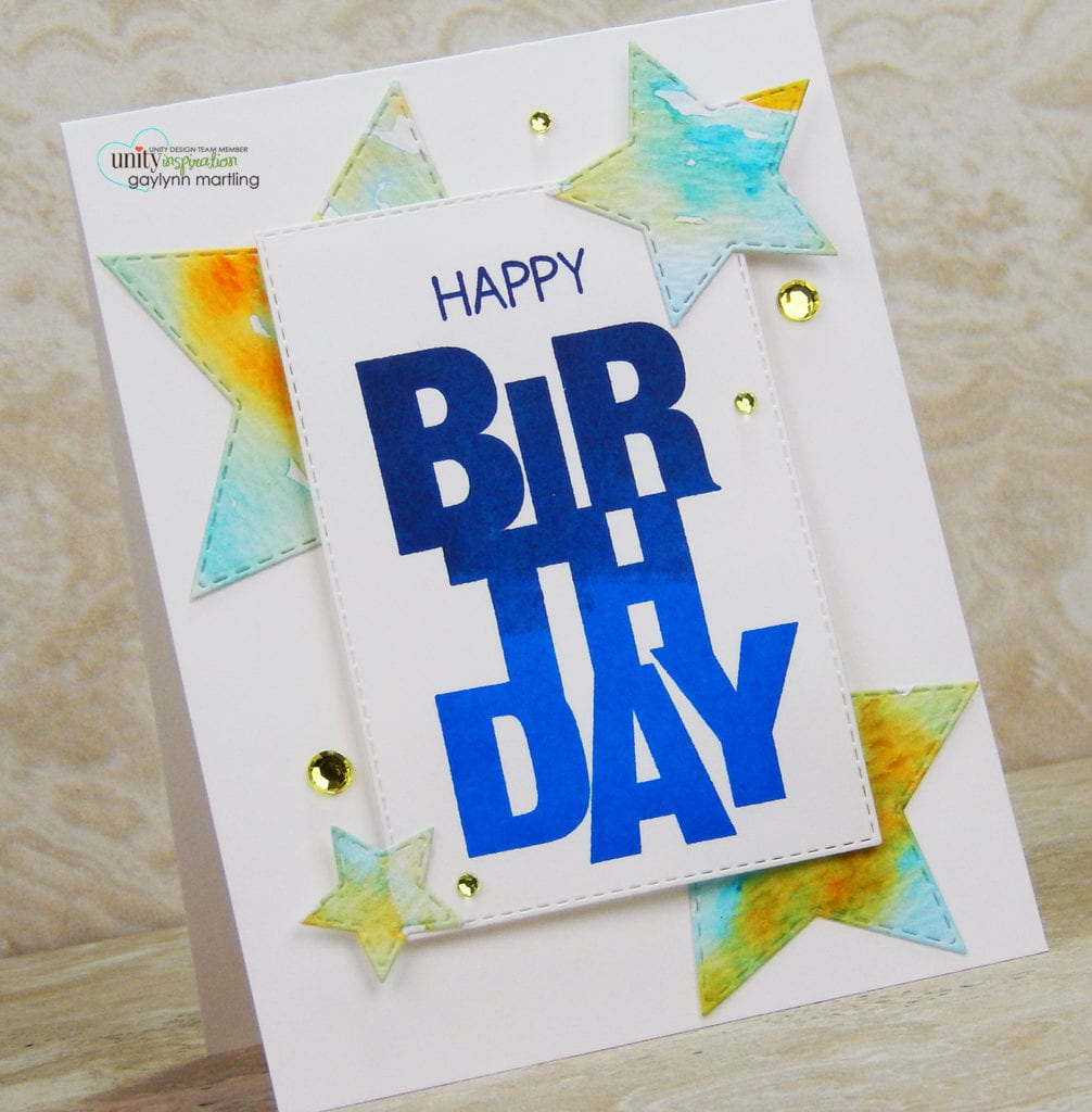 Watercolor stars birthday card + ombre stamping - Unity Blog