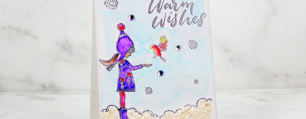 Winter card using a snow marker and watercolor.