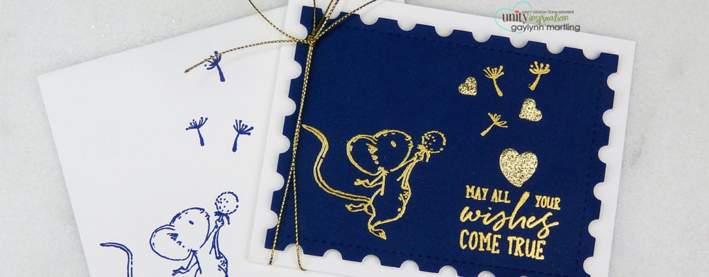 Mouse card with matching envelope in gold and navy.