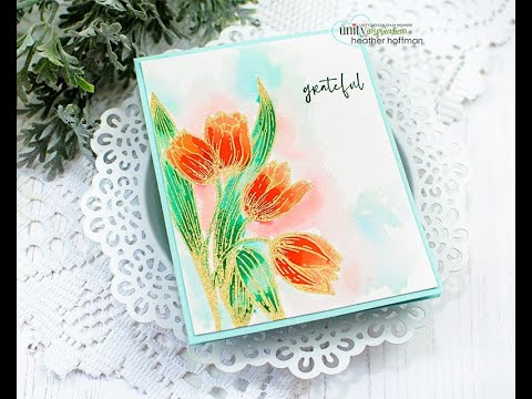 Unity Quick Tip: Heat Embossed Tulips + Watercolor with Distress Inks