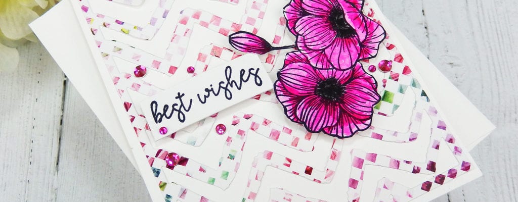 Watercolor poppy flowers + patterned paper card background
