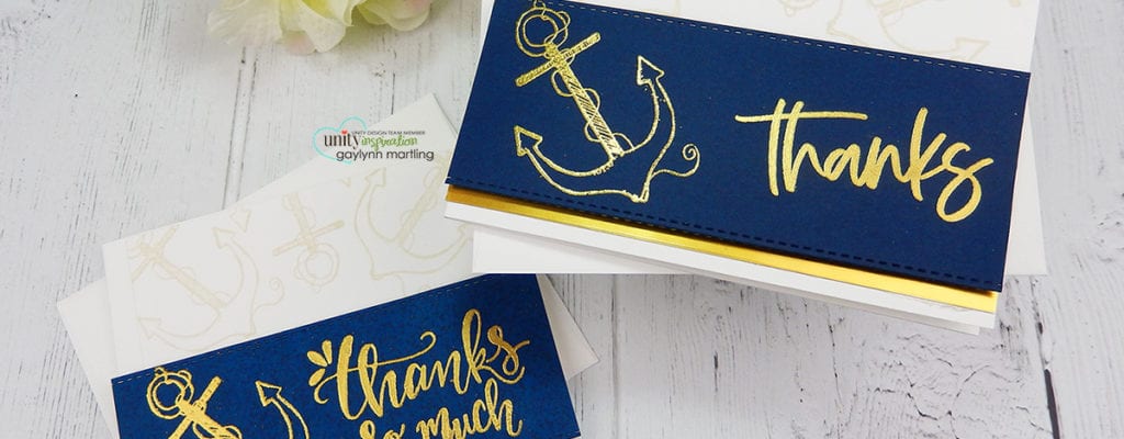Two anchor nautical cards in navy & gold ~ tutorial