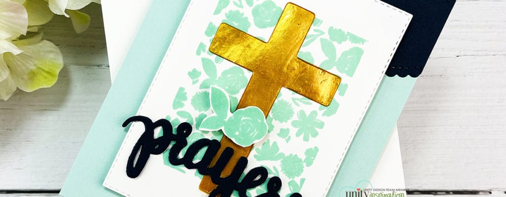 Cross in metallic gold stenciling prayers card ~ tutorial