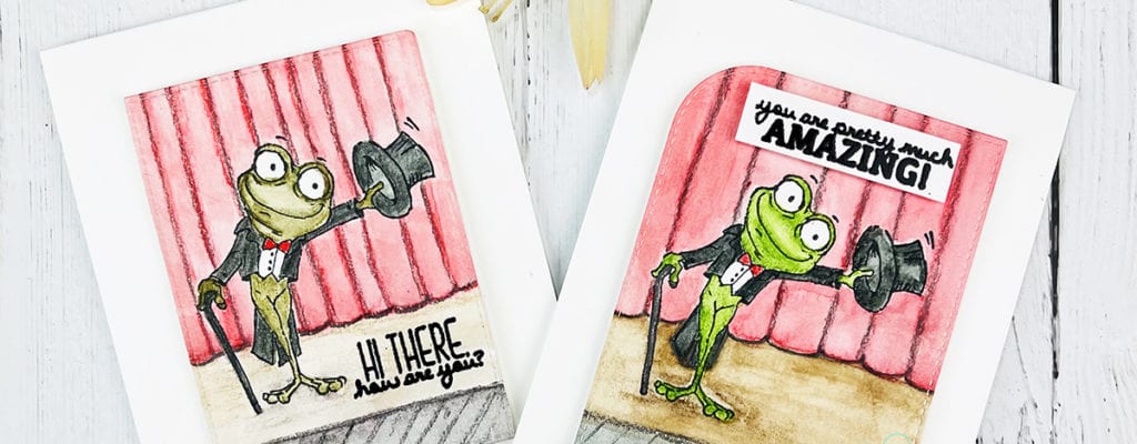 Watercolor pencils, stamping & sketching ~ frog card tutorial