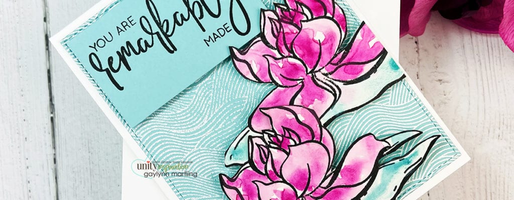 Lotus flower watercolor card & background embossing