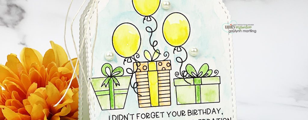 Birthday watercolor tag shaped card ~ tutorial