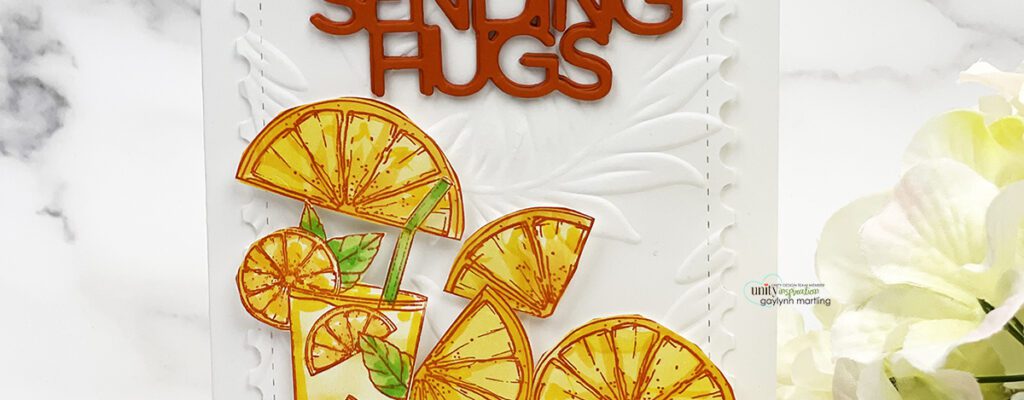 Paper piecing lemon hugs card.