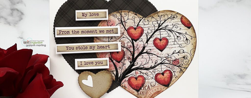 Hearts and love card + patterned paper